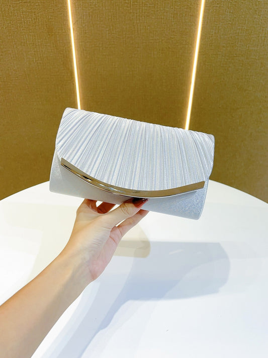 Women Fashion Simple Solid Color Pleated Chain Evening Bag