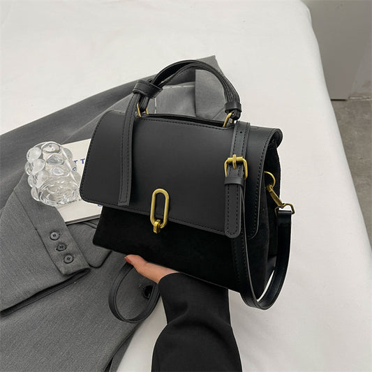 Women Fashion Retro Simple Splicing Suede Shoulder Bag