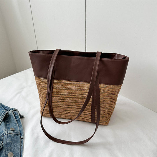 Sac fourre-tout en paille tissée tendance pour femme, grande capacité