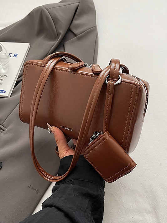 Sac à main vintage à fermeture éclair de couleur unie