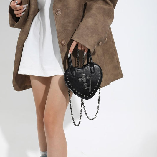 Women Fashionable Gothic Heart-Shaped Cross Chain Crossbody Bag