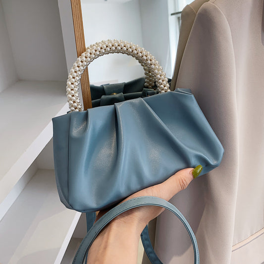 Women Fashion Solid Color Pleated Handbag