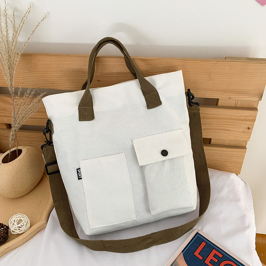 Women Casual Basic Pocket Design Large Capacity Canvas Crossbody Bag