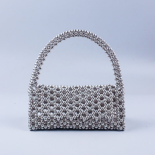 Sac de soirée à poignée carrée tissé à la main avec perles pour femme