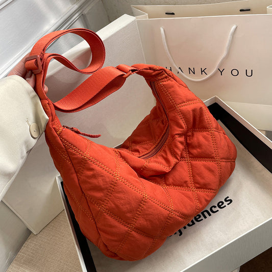 Women Casual Basic Rhombus Stitching Solid Color Nylon Shoulder Bag