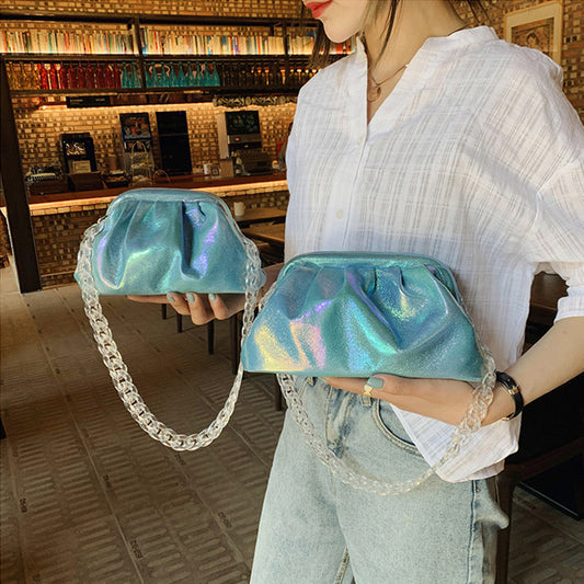 Sac à bandoulière en PU avec chaîne en acrylique et laser pour femme