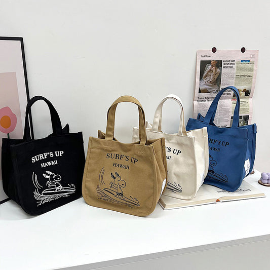 Women Fashion Casual Letter Printed Solid Color Large Capacity Clutch Canvas Bag