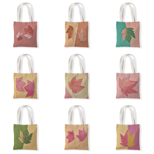 Women Fashion Creative Leaf Print Canvas Tote Bag