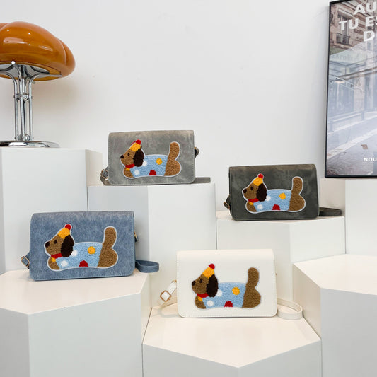 Sac à bandoulière carré brodé pour chien, tendance et créatif