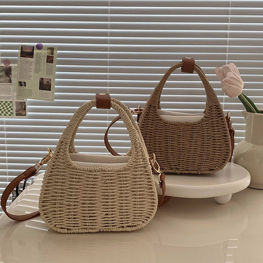 Women Fashion Casual Straw Woven Beach Crossbody Bag