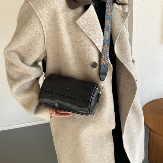 Vintage Simple Solid Color Wide Shoulder Strap Crossbody Bag