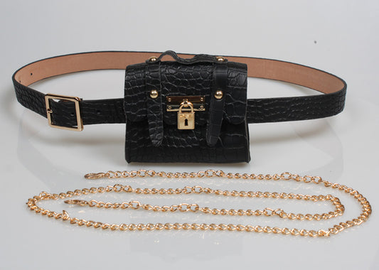 Women Fashion Waist Bag Belt Metal Chain Vintage Belt Bag