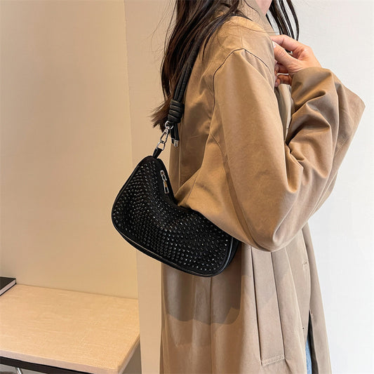 Sac à bandoulière tendance pour femme avec fermeture éclair et strass colorés