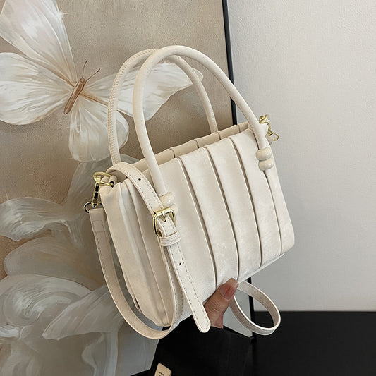 Simple Solid Color Pleated Handbag