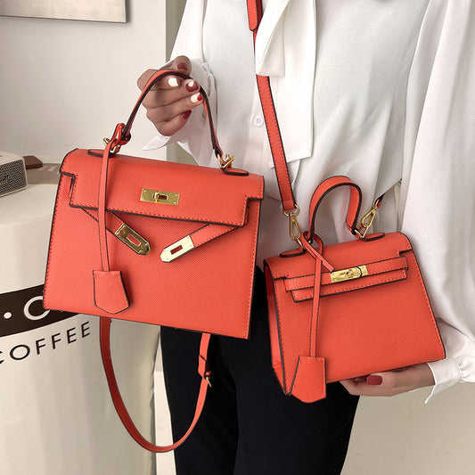 Women Fashion Solid Color Square PU Handle Crossbody Bag