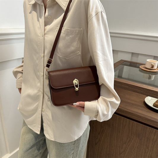 Simple Solid Color Lock Square Crossbody Bag