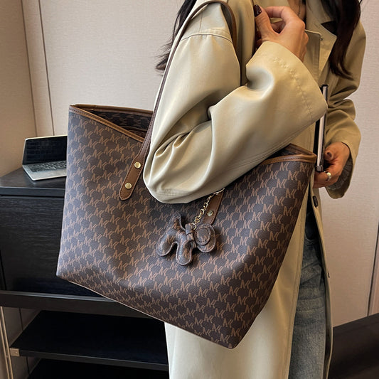 Women Fashion Casual Large Capacity Pendant Decorative PU Tote Bag