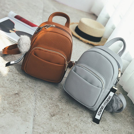 Women Vintage Zipper Design Solid Color Mini PU Backpack