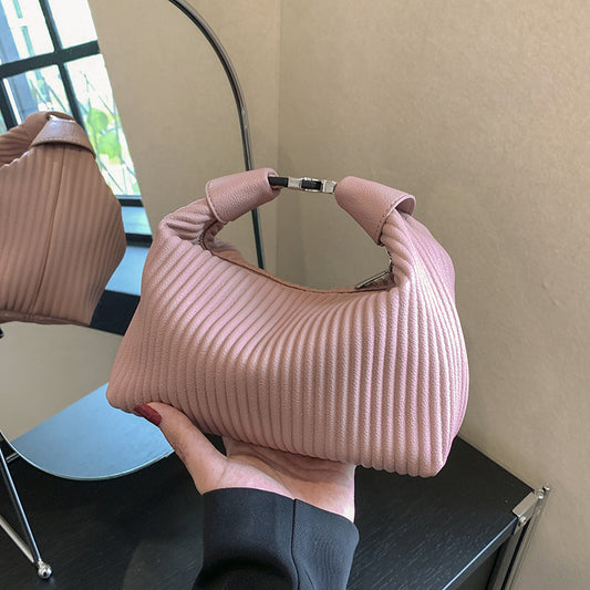 Summer Women Solid Color Stripe PU Handle Shoulder Bag