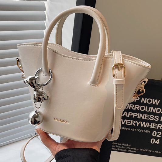 Women Fashionable Simple Bow Ball Pendant PU Handle Shoulder Bag