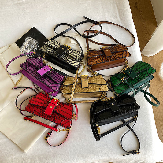 Sac à bandoulière à rabat motif crocodile pour femme