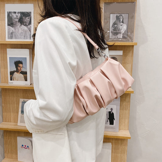 Women Casual Crease Design Solid Color PU Underarm Bag