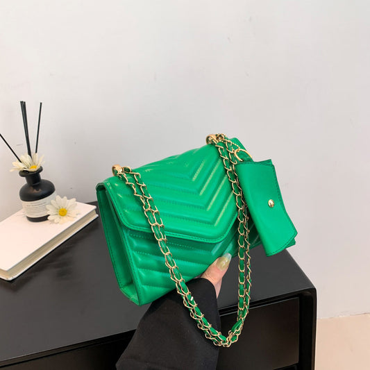 Sac à bandoulière carré tendance en PU de couleur unie avec chaîne