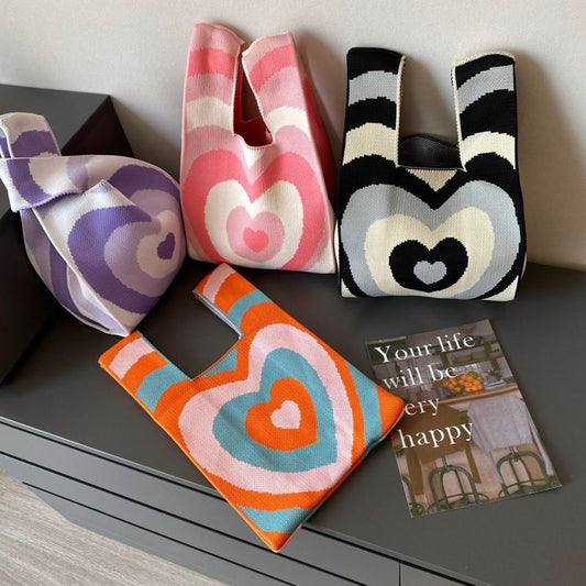 Women'S Fashion Love Colorblock Knit Tote Bag