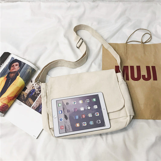 Sac à bandoulière unisexe en toile de couleur unie, grande capacité, design à rabat basique