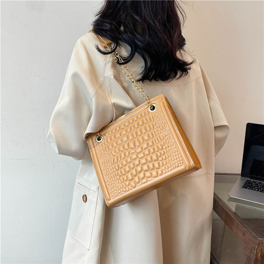 Sac à bandoulière tendance de grande capacité, couleur unie, imprimé crocodile