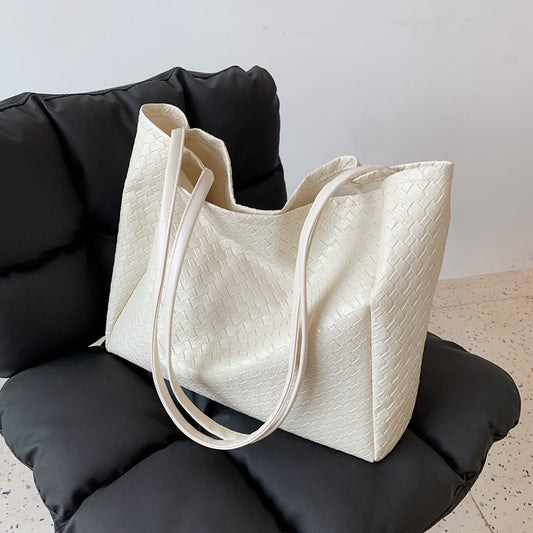 Women Simple Solid Color Large Capacity PU Tote Bag