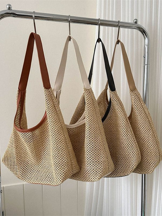 Sac à bandoulière en paille tissée pour femme, décontracté, grande capacité