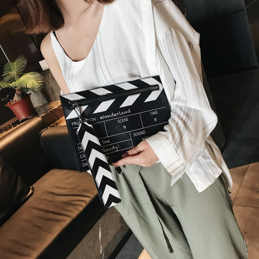 Women Creative Slate Shape Zipper Design Square PU Clutch Bag