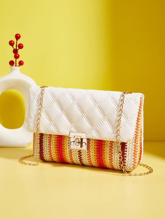 Sac à bandoulière carré en diamant tissé multicolore pour femme