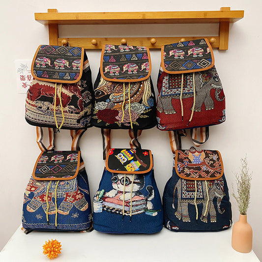 Vintage Embroidered Knitted Backpack