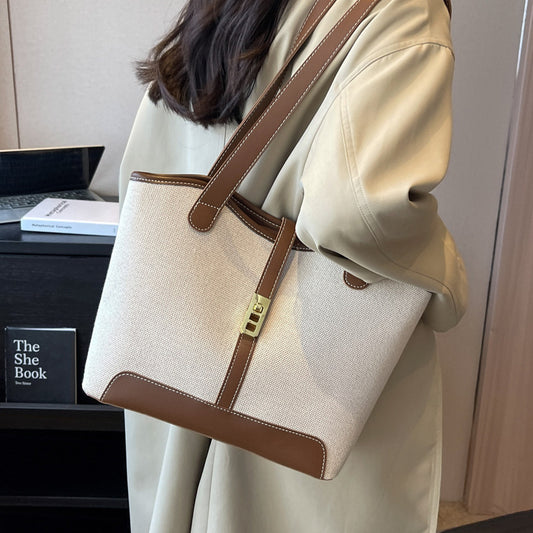 Vintage Contrast Spliced Large Capacity Tote Bag