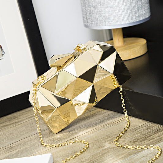 Fashion Women Creative Geometric Diamond Design Party Dinner Metal Clutch Bag