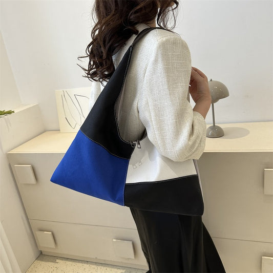 Sac à bandoulière en toile patchwork à blocs de couleurs pour femme