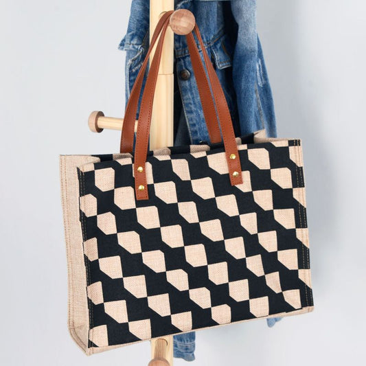 Sac à bandoulière décontracté en coton et lin pour femme, grande capacité, motif patchwork à carreaux