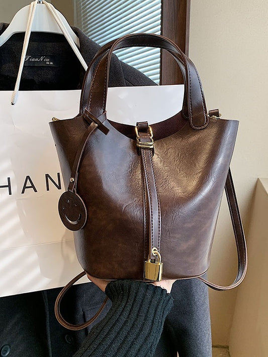 Women Simple And Fashionable Large Capacity PU Crossbody Bucket Bag