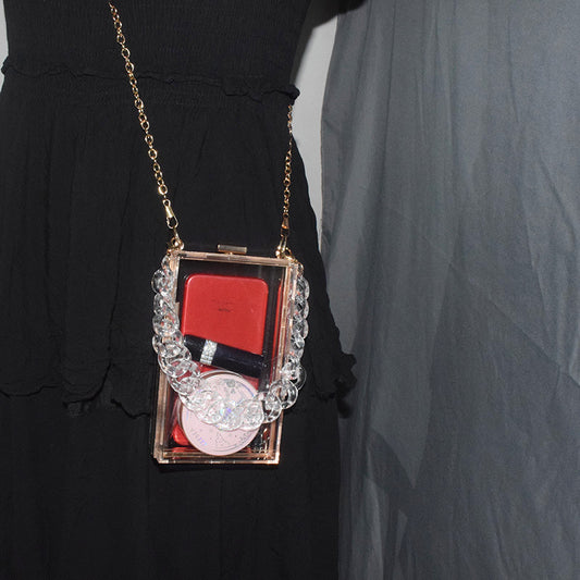 Women Acrylic Transparent Clear Resin Portable Chain Small Square Bag