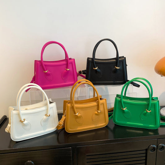 Women Fashion Solid Color Square PU Handle Crossbody Bag