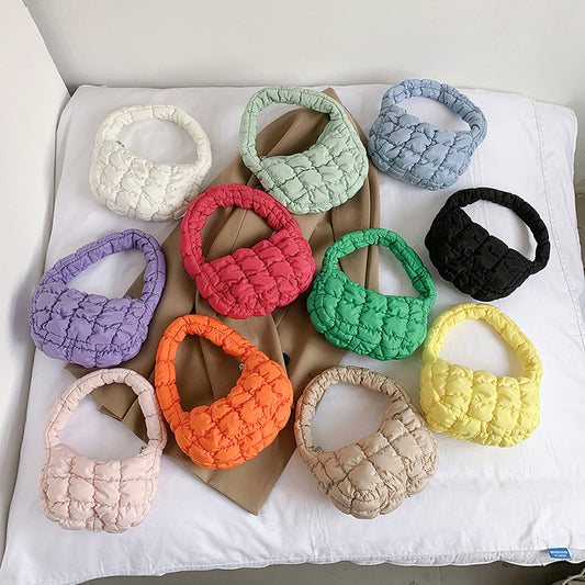 Fashion Solid Color Pleated Plaid Clouds Mini HandBags