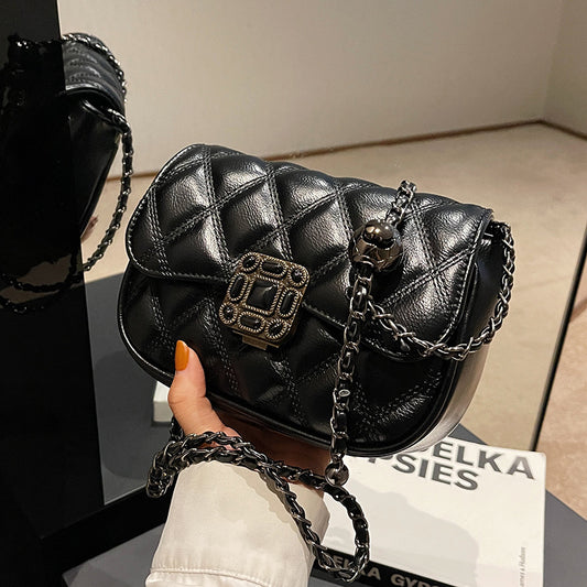 Women Casual Simple Solid Color Embroidery Chain Crossbody Bag