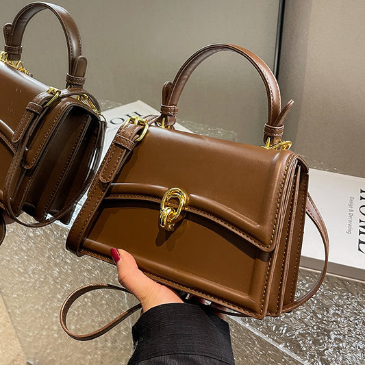 Women Fashion Retro Solid Color Square Shoulder Bag