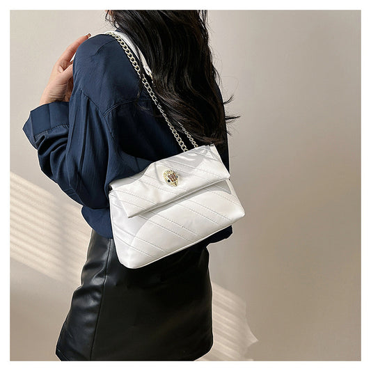 Women Fashion Casual PU Solid Color Stripe Chain Shoulder Bag