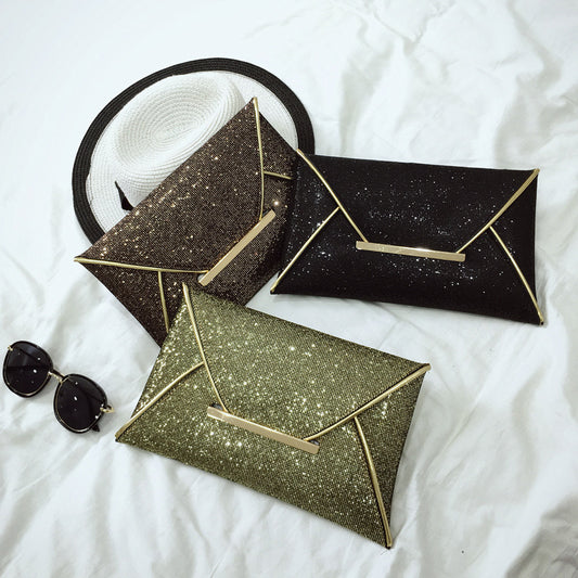 Women Chic Sequin Clamshell Design Solid Color Clutch Bag