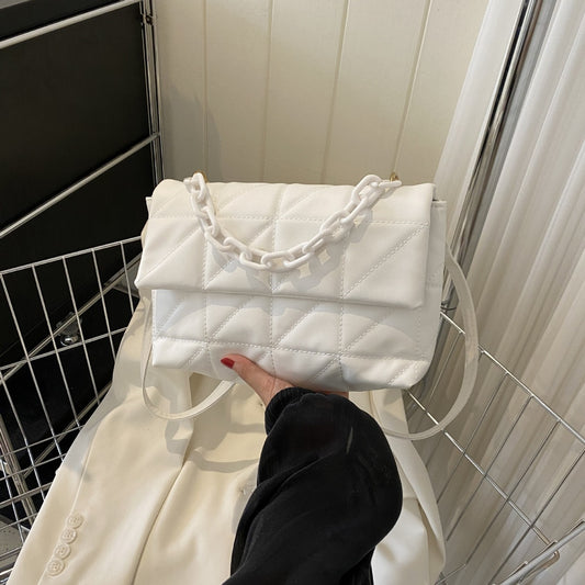 Women Fashion Casual Solid Color Embroidery Square Shoulder Bag