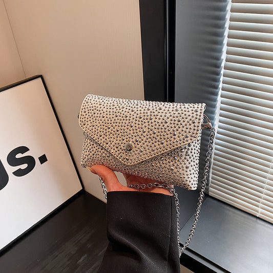 Women Fashionable Square Brilliant Diamond Flap Chain Crossbody Bag