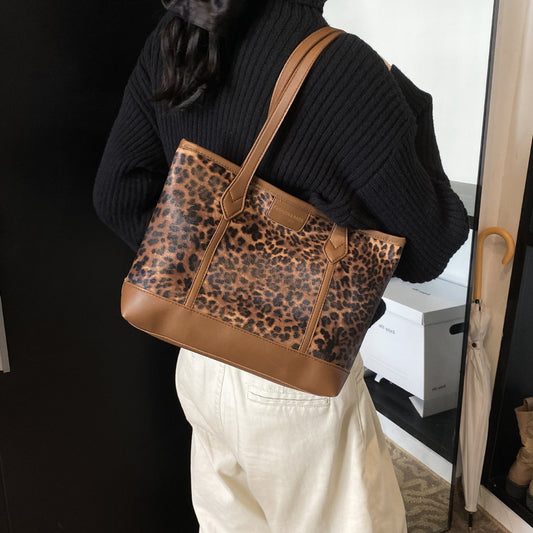 Women Fashion Retro Leopard Pu Tote Bag
